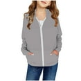 thumbnail image 1 of FAOWME Girls Fall Solid Color Patch Pocket Zipper Sweatshirt Hooded Cardigan Jacket Grey 7-8 Years, 1 of 3
