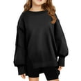 thumbnail image 1 of FAOWME Girls Fashion Crew Neck Solid Color Casual Loose Long Sleeve Children Sweatshirt Hoodie Pullover Tops Black 9-10 Years, 1 of 5