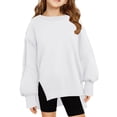thumbnail image 1 of FAOWME Girls Fashion Crew Neck Solid Color Casual Loose Long Sleeve Children Sweatshirt Hoodie Pullover Tops White 9-10 Years, 1 of 5