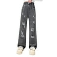 thumbnail image 1 of FAOWME Girls Fashionable Distressed Denim Jeans & Wide Leg Pants For Spring & Autumn Grey 130, 1 of 7