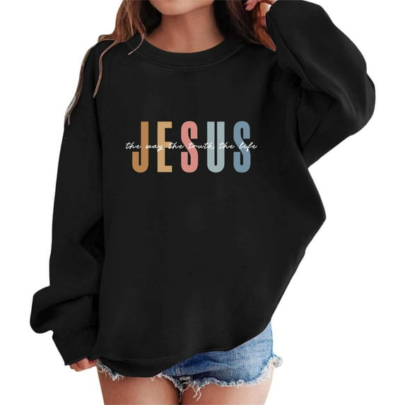 FAOWME Girls Graphic Prints Sweatshirt Crewneck Long Sleeve Cute Drop Shoulder Pullover Tops Black 6-7 Years