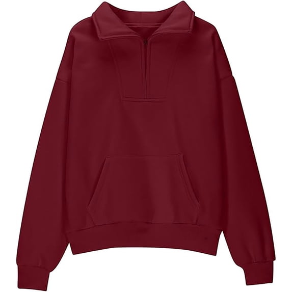 FAOWME Girls Half Zip Sweatshirt Quarter Zip Pullover With Pocket Hoodie Fall Tops Girls Red 7-8 Years
