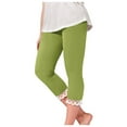 thumbnail image 1 of FAOWME Girls High Waisted Lace Elastic Sports Capris Summer Solid Color Stretchy Workout Leggings Lightweight Comfort For Teens And Juniors Green 8-9 Years, 1 of 6