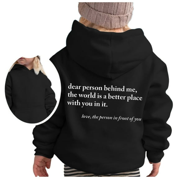 FAOWME Girls Hoodie Long Sleeve Soft Sweatshirt Graphic Hoody Kids Cute Pullovers Tops Black 4-5 Years