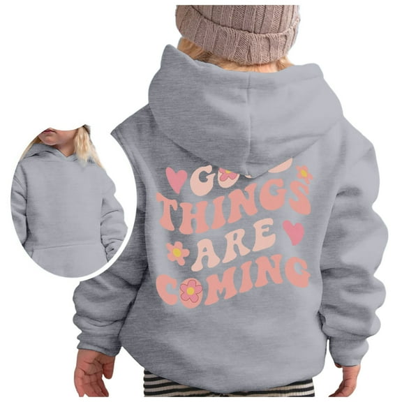 FAOWME Girls Hoodie Long Sleeve Soft Sweatshirt Graphic Hoody Kids Cute Pullovers Tops Grey 2-3 Years