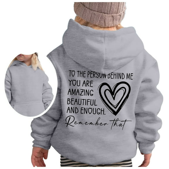 FAOWME Girls Hoodie Long Sleeve Soft Sweatshirt Graphic Hoody Kids Cute Pullovers Tops Grey 5-6 Years