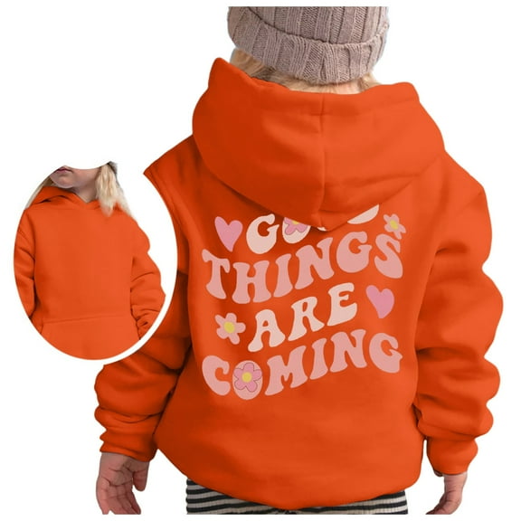 FAOWME Girls Hoodie Long Sleeve Soft Sweatshirt Graphic Hoody Kids Cute Pullovers Tops Orange 3-4 Years