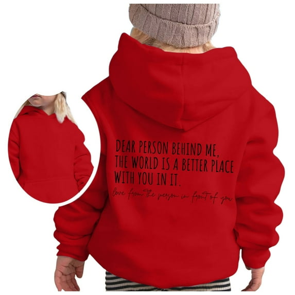 FAOWME Girls Hoodie Long Sleeve Soft Sweatshirt Graphic Hoody Kids Cute Pullovers Tops Red 7-8 Years