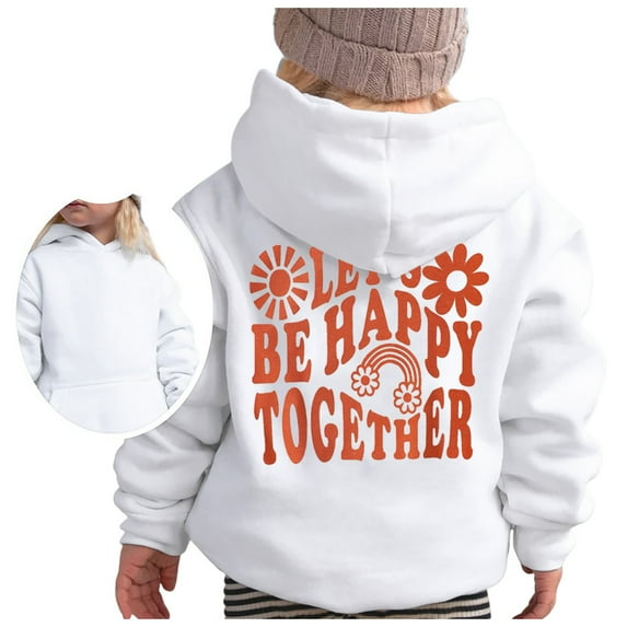 FAOWME Girls Hoodie Long Sleeve Soft Sweatshirt Graphic Hoody Kids Cute Pullovers Tops White 12-13 Years