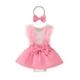 thumbnail image 1 of FAOWME Girls Lace Sleeveless Bodysuits Onesie Dress Headbands Set Dresses Pink 0-3 Months, 1 of 4