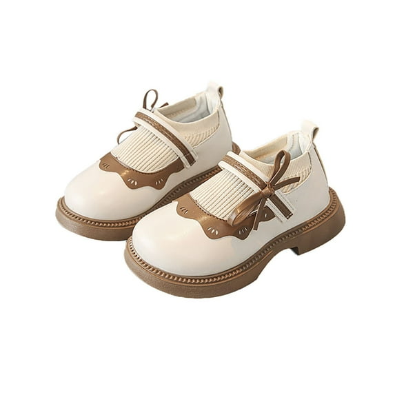 FAOWME Girls Leather Shoes Summer Mary Jane Shoes Lace Sock Boots Shoes Children Black Soft Soled Leather Shoes Beige 11-11.5 Years