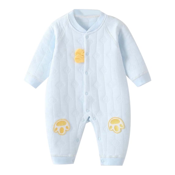 FAOWME Girls Long Sleeve Pullover Romper Cute Little Embroidery Pattern Sweatshirt Bodysuits Romper Blue 6-9 Months