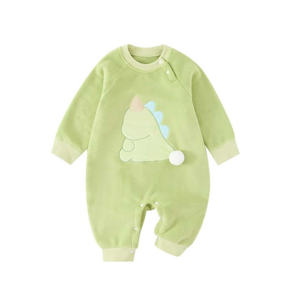 FAOWME Girls Long Sleeve Pullover Romper Sweatshirt Bodysuits Romper Green 6-12 Months