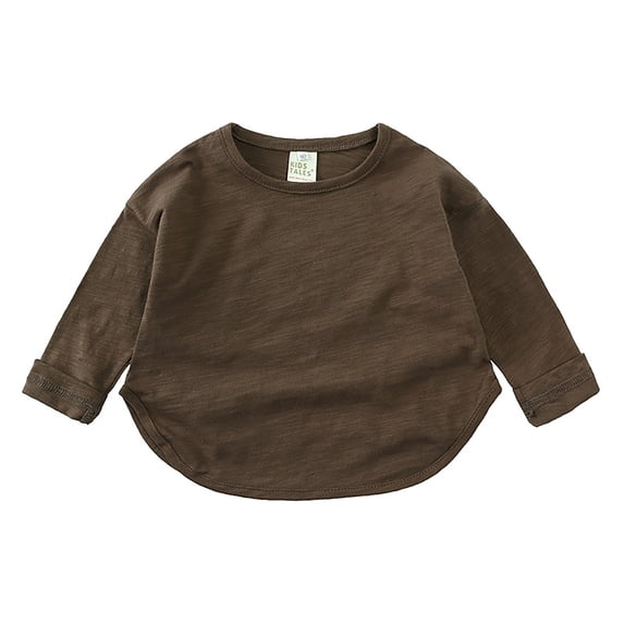 FAOWME Girls Long Sleeve Shirts Kids Arc Hem Side Slit Soft Tunic Tops T Shirts Brown 4-5 Years