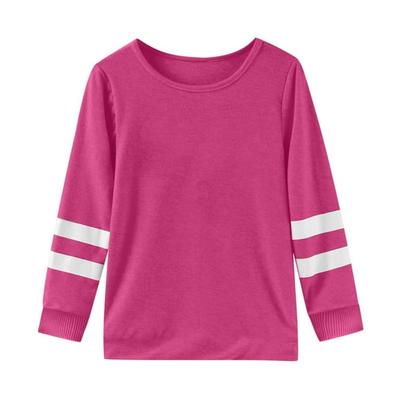 FAOWME Girls Long Sleeve T-Shirt Children Crew Neck Tops Girls T Shirt Hot Pink 6-7 Years