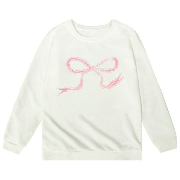 FAOWME Girls Long Sleeved Hoodie With Bow Crew Neck Sweatshirt Pullover Tops White 13-14Years