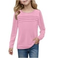 thumbnail image 1 of FAOWME Girls Pleated Front Long Sleeve Shirts Kids Puffed Soft Cute Casual Crewneck T-Shirts Tops Pink 7-8 Years, 1 of 8