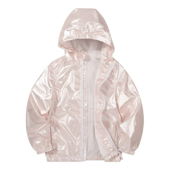 FAOWME Girls Rain Jacket Lightweight Windbreaker Coat With Hood Light Pink 6