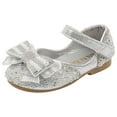 thumbnail image 1 of FAOWME Girls Sandals Fashion Floral Cute Sequin Bow Decoration Hook Loop Versatile Comfortable Princess Shoes Silver 9.5-10 Years, 1 of 8