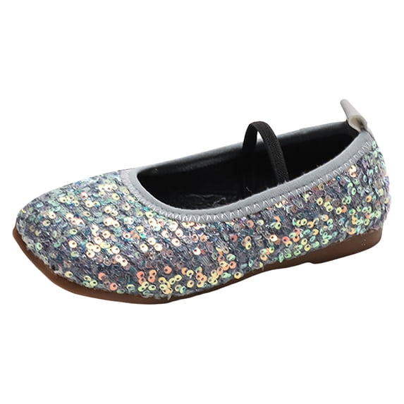 FAOWME Girls Sandals Fashionable Floral Sequin Decoration Cute Flat Bottom Soft Comfortable Lightweight Princess Shoes Grey 8.5-9 Years
