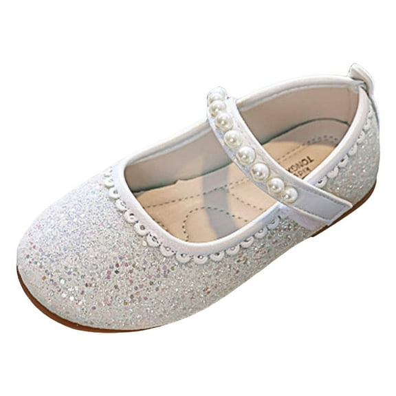 FAOWME Girls Sandals Fashionable Floral Simple And Versatile Pearl Cute Flat Comfortable Hook Loop Shoes White 6-6.5 Years