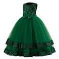 thumbnail image 1 of FAOWME Girls Sequined Bow Princess Evening Gown Long Sleeve Party Dress For Birthday Pageant & Stage Performance Green 8-9 Years, 1 of 6