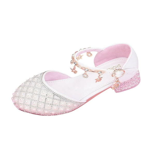 FAOWME Girls Shoes Children High Heels Dance Shoes Little Girls Shoes White 11.5-12 Years