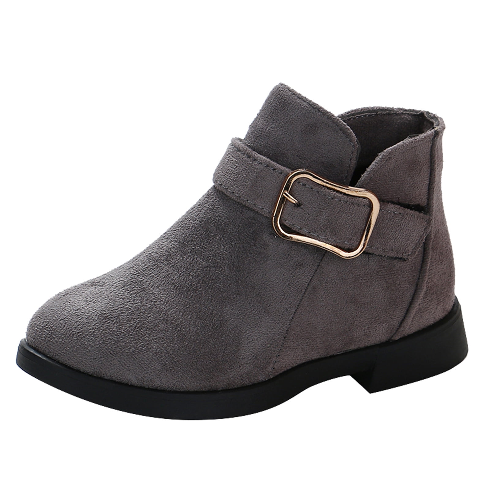 Girls Shoes Fashion Solid Color Short Boots Shoes Non- Breathable Girl Boots Grey 9.5-10 Years