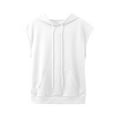 thumbnail image 1 of FAOWME Girls Solid Color Hooded Drawstring Pocket Casual Short Sleeved Hoodie Vest Tops White 7-8 Years, 1 of 5