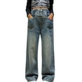 thumbnail image 1 of FAOWME Girls Summer Baggy Mop Wide Leg Pants Medium Sized Children Slim Jeans Straight Leg Pants Fashion Blue 4-5 Years, 1 of 3