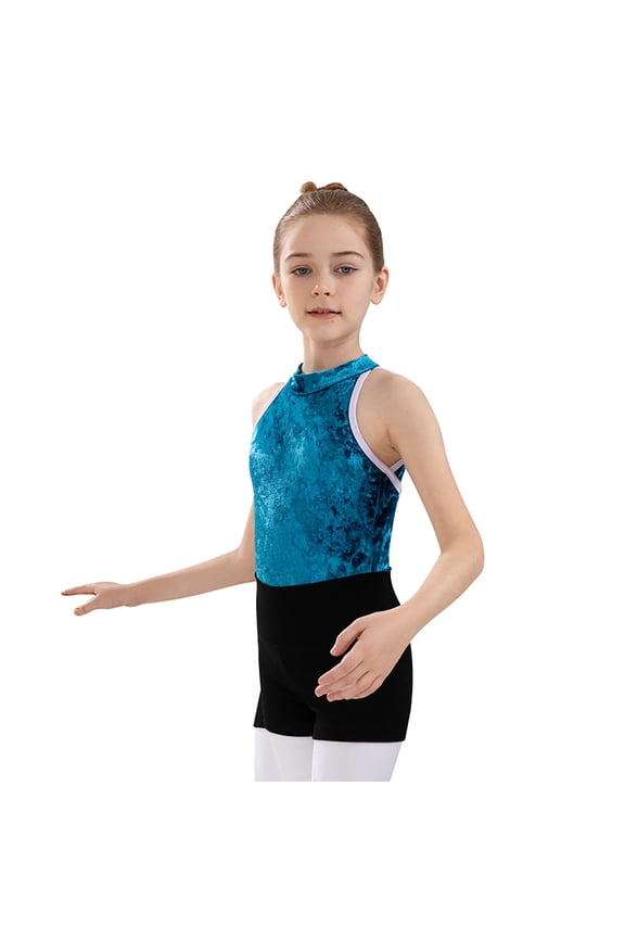 Girls Summer Comfortable Training Dress Children Performance Dress Latin Dance Dress Classical Dance Dress Set Gymnastics Blue 6-7 Years