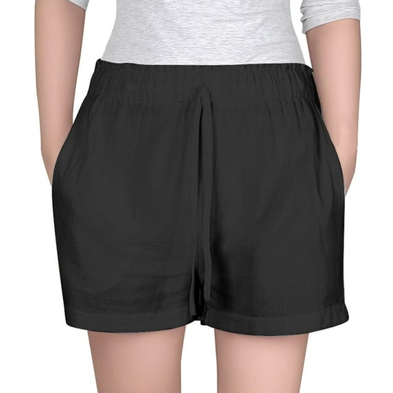 FAOWME Girls Summer Linen Shorts Kids Casual Drawstring Elastic Waist Beach Short Pants With Pockets Black 13-14 Years