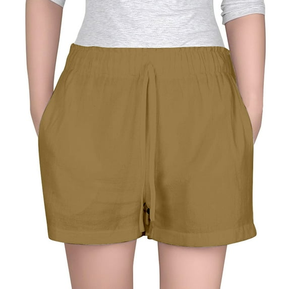 FAOWME Girls Summer Linen Shorts Kids Casual Drawstring Elastic Waist Beach Short Pants With Pockets Coffee 13-14 Years