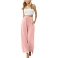 thumbnail image 1 of FAOWME Girls Summer Loose Wide Leg Solid Color Flower Wide Leg Beach Pants Trousers With Pocket Pants Pink 8-9 Years, 1 of 6