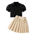 thumbnail image 1 of FAOWME Girls Summer Short Sleeve Shirt With Bow And Pleated Skirt Set For Big Kids Elegant 2PCS Outfits For Kids Black 10 Years, 1 of 6