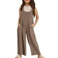thumbnail image 1 of FAOWME Girls Summer Sleeveless Wide Leg Jumpsuit Onesie Casual Solid Color Romper With Pockets Loose Fit Overalls For Toddler Kids Khaki 13-14 Years, 1 of 7