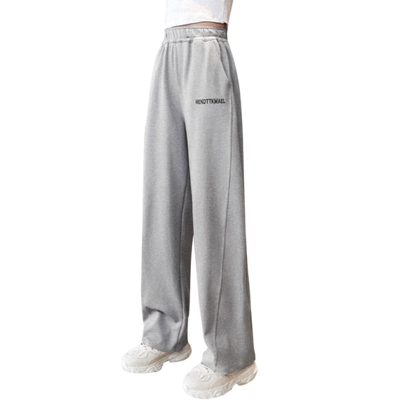 FAOWME Girls Sweatpants Pants Trousers Child Casual Soft Loose Straight Pants Wide Leg Pants Grey 9-10 Years