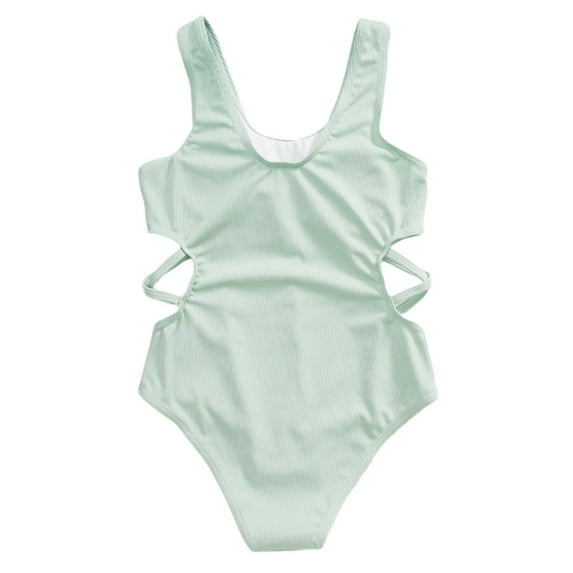 FAOWME Girls Swimsuits Bikini Set Monokini Swimsuit Bathing Suit Girls Swimwear Vacation Hawaii Light Green 11-12 Years