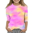 thumbnail image 1 of FAOWME Girls Tie Dye Printed Fashionable Versatile Round Neck 3/4 Quarter Sleeve Casual T-Shirt Tops Pink 13-14 Years, 1 of 4