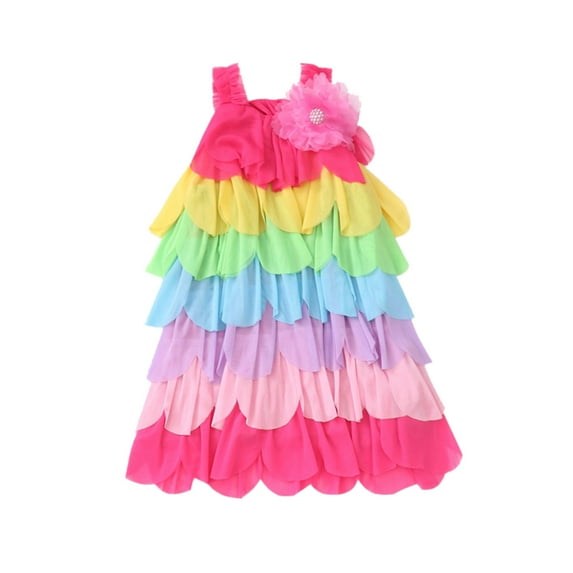 FAOWME Girls Toddler Kids Summer Sleeveless Sundress Casual Rainbows Graffitie Dance Party Dress Hot Pink 4-5 Years