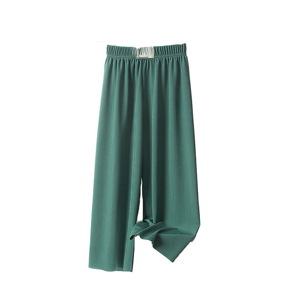 FAOWME Girls Wide Leg Pants Elastic High Waisted Casual Trousers For Kids Summer Flowy Stretchy Palazzo Pants Dark Green 4-5 Years