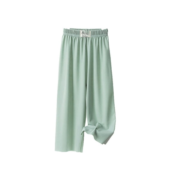 FAOWME Girls Wide Leg Pants Elastic High Waisted Casual Trousers For Kids Summer Flowy Stretchy Palazzo Pants Green 4-5 Years