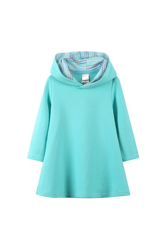 Hooded Sweatshirt Dress For Girls Solid Color School Dress For Summer Mint Green 3-4 Years
