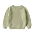 thumbnail image 1 of FAOWME Boy Girl Sweater Crew Neck Long Sleeve Knit Solid Color Warm Comfortable Loose Top For Fall Winter Daily Wear,Green,18-24 Months, 1 of 2