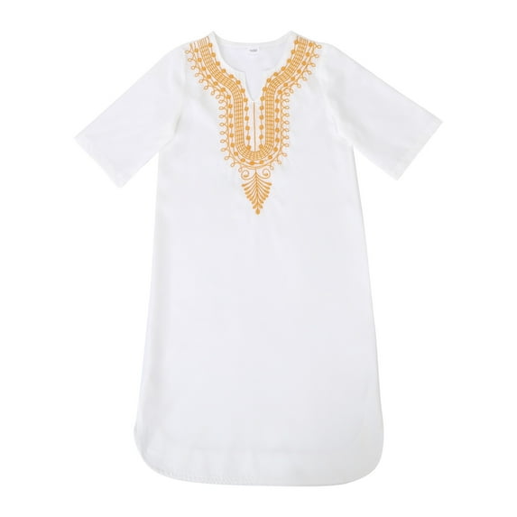 FAOWME Kids African Classic Children Dashiki Casual Loose Shirt Gown Boys Girls White 2-3 Years