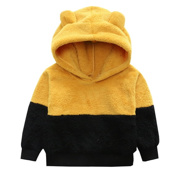FAOWME Kids Baby Girls Boys Thick Warm Hooded Outdoor Warm Clothes Pullover Tops Sweatshirts Yellow 6-7 Years