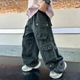 thumbnail image 1 of FAOWME Kids Boy Casual Jeans With Pockets Elastic Waist Straight Fit Wide Leg Loose Comfortable Denim Pants Trousers For Daily Wear,Black,7-8Y, 1 of 9