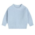 thumbnail image 1 of FAOWME Kids Boy Girl Sweater Crew Neck Long Sleeve Knit Solid Color Warm Comfortable Loose Top For Fall Winter Daily Wear,Light Blue,4-5Y, 1 of 4