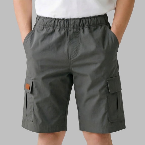 FAOWME Kids Boys Girls Cargo Shorts Elastic Waist Solid Color Comfortable Lightweight Shorts With Pockets For Casual Daily Wear,Grey,9-10 Years