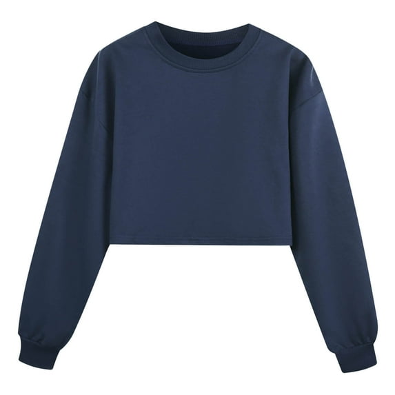 FAOWME Kids Boys Girls Child Long Sleeve Solid Color Sport Sweatshirt Pullover Tops Navy 11-12 Years